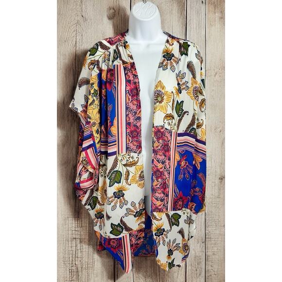 Umgee Tops - Umgee Boho Floral Kimono Open Top Sz M/L Dolman Short Sleeve Long Blouse New